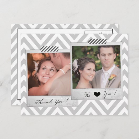 Grey Chevron bruiloft Dank u Briefkaart (Voorkant / Achterkant)