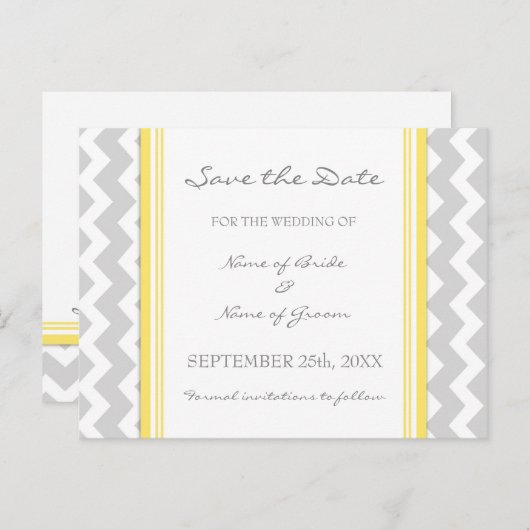 Grey Chevron Save the Date Wedding Briefkaarten (Voorkant / Achterkant)
