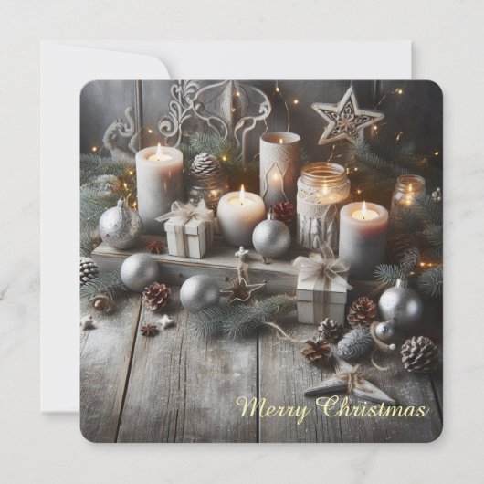 Grey Chic Christmas Candles Feestdagenkaart (Voorkant)