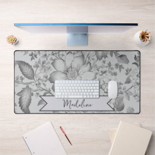 Grey  Chinoiserie Floral Bureaumat