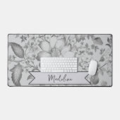 Grey  Chinoiserie Floral Bureaumat (Keyboard & Muis)