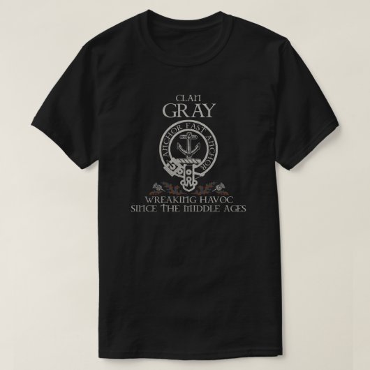 Grey Clan crest Schotse achternaam tartan Thistle T-shirt (Design voorkant)