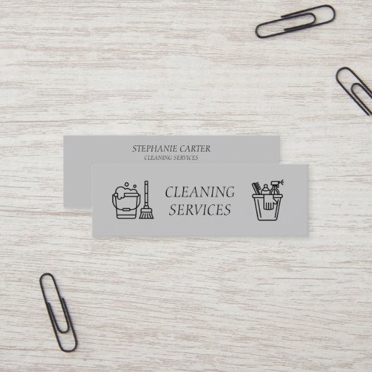 Grey Cleaning Services Company Mini Visitekaartje (Voorkant / Achterkant in situ)
