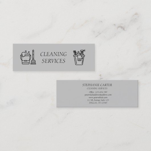 Grey Cleaning Services Company Mini Visitekaartje (Voorkant / Achterkant)