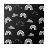 Grey Clouds and Rainbows on Black Ceramic Tile Tegeltje (Voorkant)