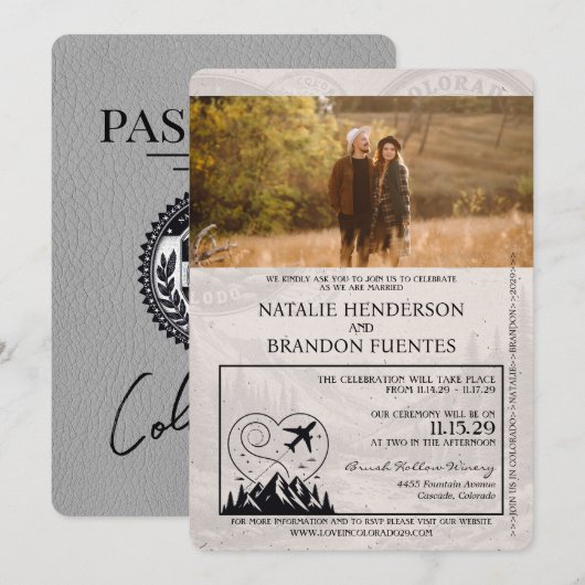 Grey Colorado Passport Wedding Kaart (Voorkant / Achterkant)