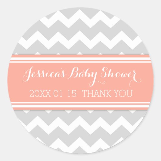 Grey Coral Chevron Baby shower Favor Stickers (Voorkant)