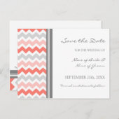 Grey Coral Chevron Save the Date Wedding Briefkaar Aankondigingskaart (Voorkant / Achterkant)
