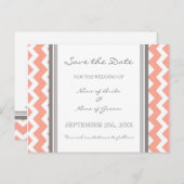 Grey Coral Chevron Save the Date Wedding Briefkaar Aankondigingskaart (Voorkant / Achterkant)