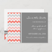 Grey Coral Chevron Save the Date Wedding Briefkaar Aankondigingskaart (Voorkant / Achterkant)