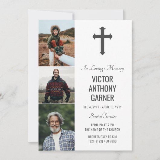 Grey Cross 3 Foto's White Burial Service Kaart (Voorkant)
