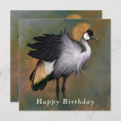 Grey Crowned Crane Kaart Happy Birthday (Voorkant / Achterkant)
