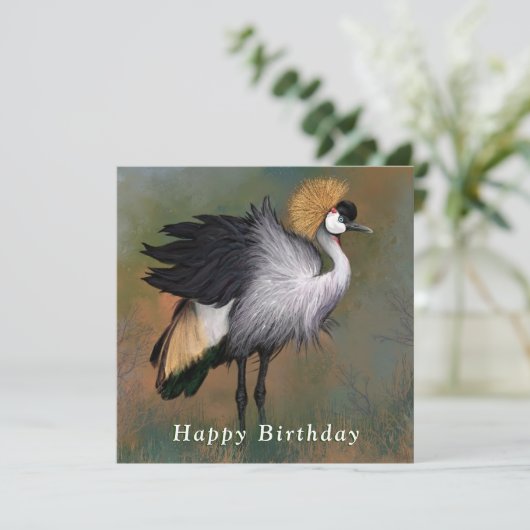 Grey Crowned Crane Kaart Happy Birthday (Staand voorkant)