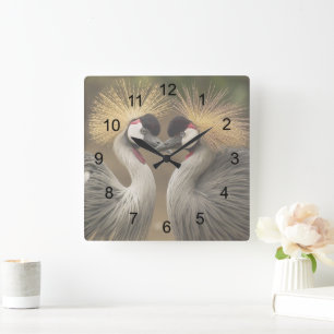 Grey Crowned Crane Love Vierkante Klok