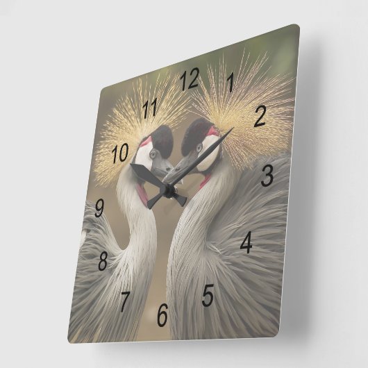 Grey Crowned Crane Love Vierkante Klok (Hoek)