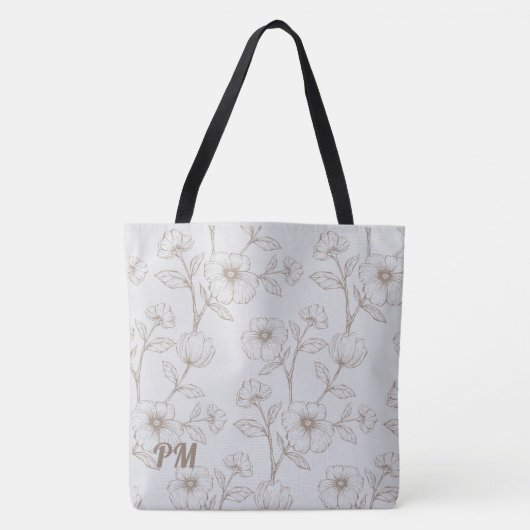 Grey Custom Monogram Tote Bag (Voorkant)