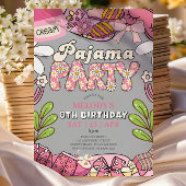 Grey Daisy Pajama Party Birthday Invitation Kaart