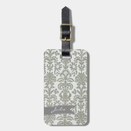 Grey Damask Bagagelabel