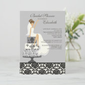 Grey Damask Brunette Bride Vrijgezellenfeest Kaart (Staand voorkant)