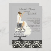 Grey Damask Brunette Bride Vrijgezellenfeest Kaart (Voorkant / Achterkant)