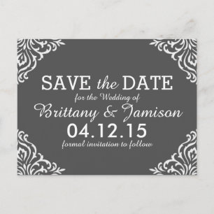 Grey Damask Elegant Save the Date Briefkaart