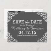 Grey Damask Elegant Save the Date Briefkaart (Voorkant / Achterkant)