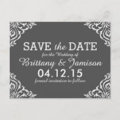 Grey Damask Elegant Save the Date Briefkaart (Voorkant)