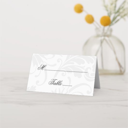 Grey Damask en Paarse Berry Wedding Plaatskaartje (Achterkant)