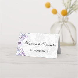 Grey Damask en Paarse Berry Wedding Plaatskaartje