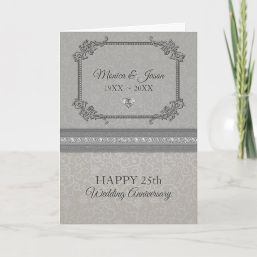 Grey Damask Floral Lijst Kaart (Voorkant)