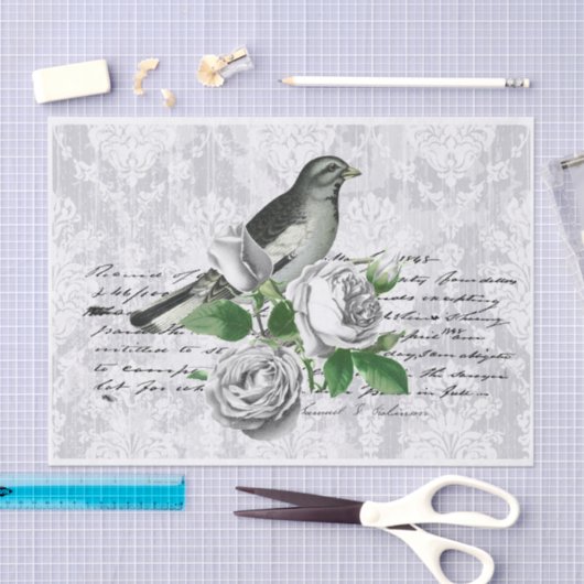 Grey Damask Floral Tissuepapier (Craft)