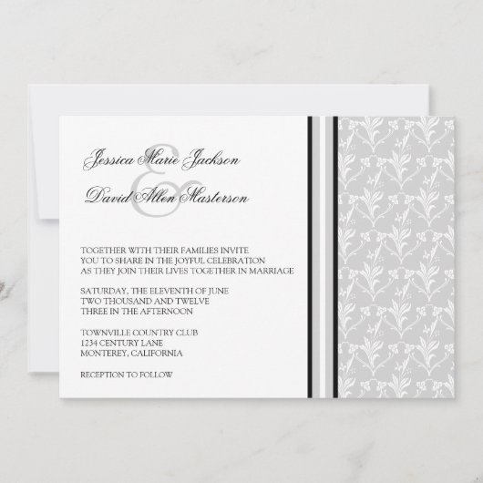 Grey Damask Formal 5x7 Wedding Uitnodiging (Voorkant)