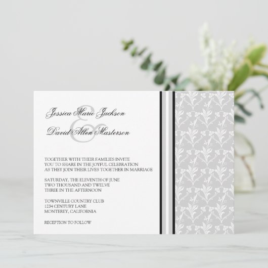 Grey Damask Formal 5x7 Wedding Uitnodiging (Staand voorkant)
