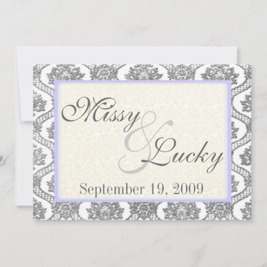 Grey Damask Invitation Kaart (Voorkant)