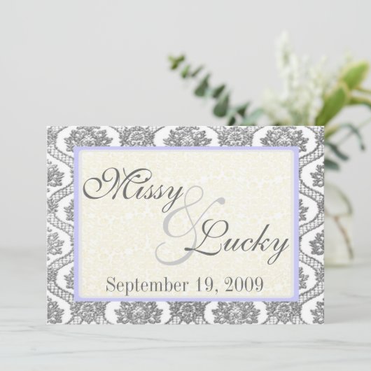 Grey Damask Invitation Kaart (Staand voorkant)