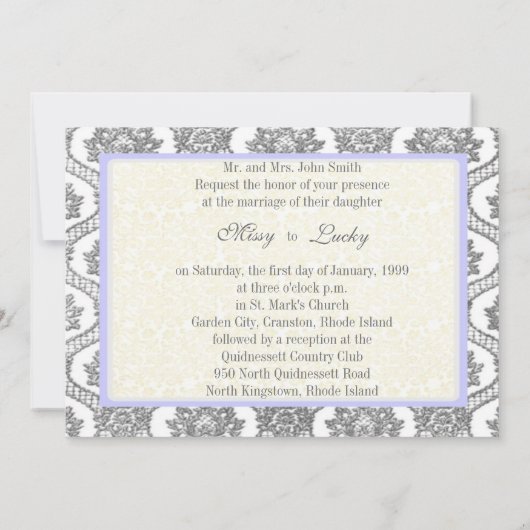 Grey Damask Invitation Kaart (Achterkant)