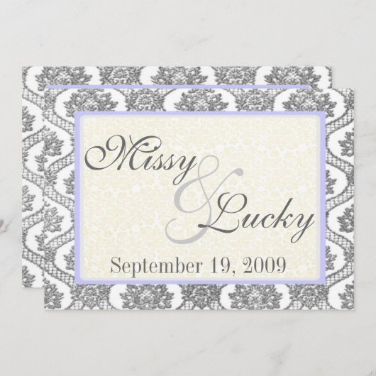 Grey Damask Invitation Kaart (Voorkant / Achterkant)