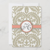 Grey Damask met Coral & Greige Wedding Kaart (Achterkant)