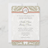Grey Damask met Coral & Greige Wedding Kaart (Voorkant)