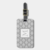 Grey Damask Patroon 1 met Monogram Bagagelabel (Voorkant verticaal)