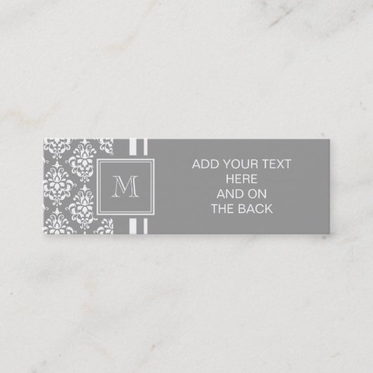 Grey Damask Patroon 1 met Monogram Mini Visitekaartje (Voorkant)