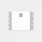 Grey Damask Patroon 1 met Monogram Post-it® Notes (Voorkant)