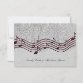 Grey Damask Red Music RSVP Kaartje (Achterkant)