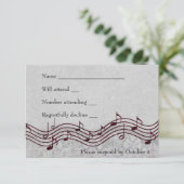 Grey Damask Red Music RSVP Kaartje (Staand voorkant)