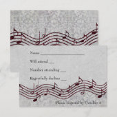 Grey Damask Red Music RSVP Kaartje (Voorkant / Achterkant)