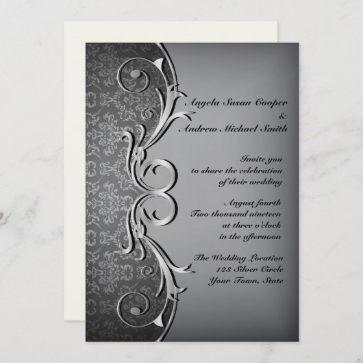 Grey Damask, Silver Scroll Kaart (Voorkant / Achterkant)