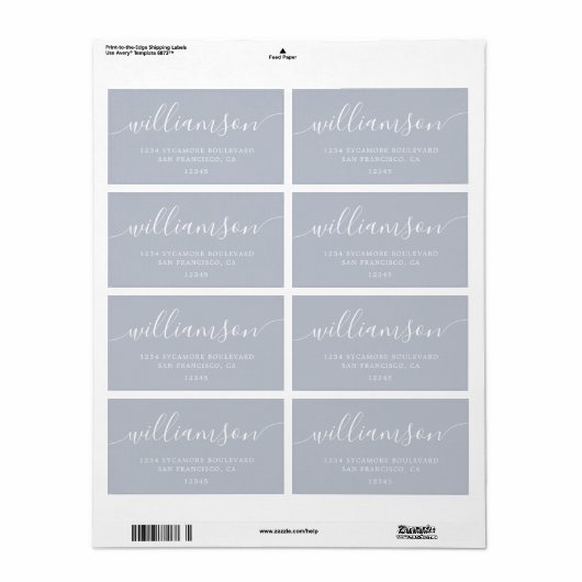 Grey Dawn Modern Script Family Retouradres Etiket (Full Sheet)