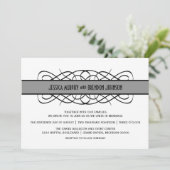 Grey Deco Flourish Wedding Invite Kaart (Staand voorkant)
