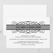 Grey Deco Flourish Wedding Invite Kaart (Voorkant / Achterkant)