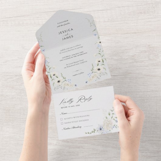Grey | Detachable RSVP | Minimalist Wedding All In One Uitnodiging (Afscheurbaar)
